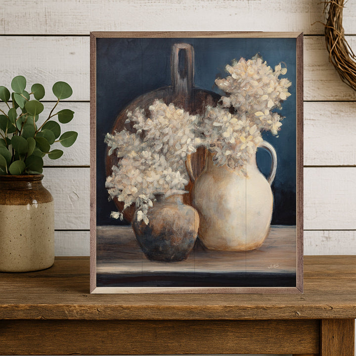 Golden Hydrangeas I White By Julia Purinton