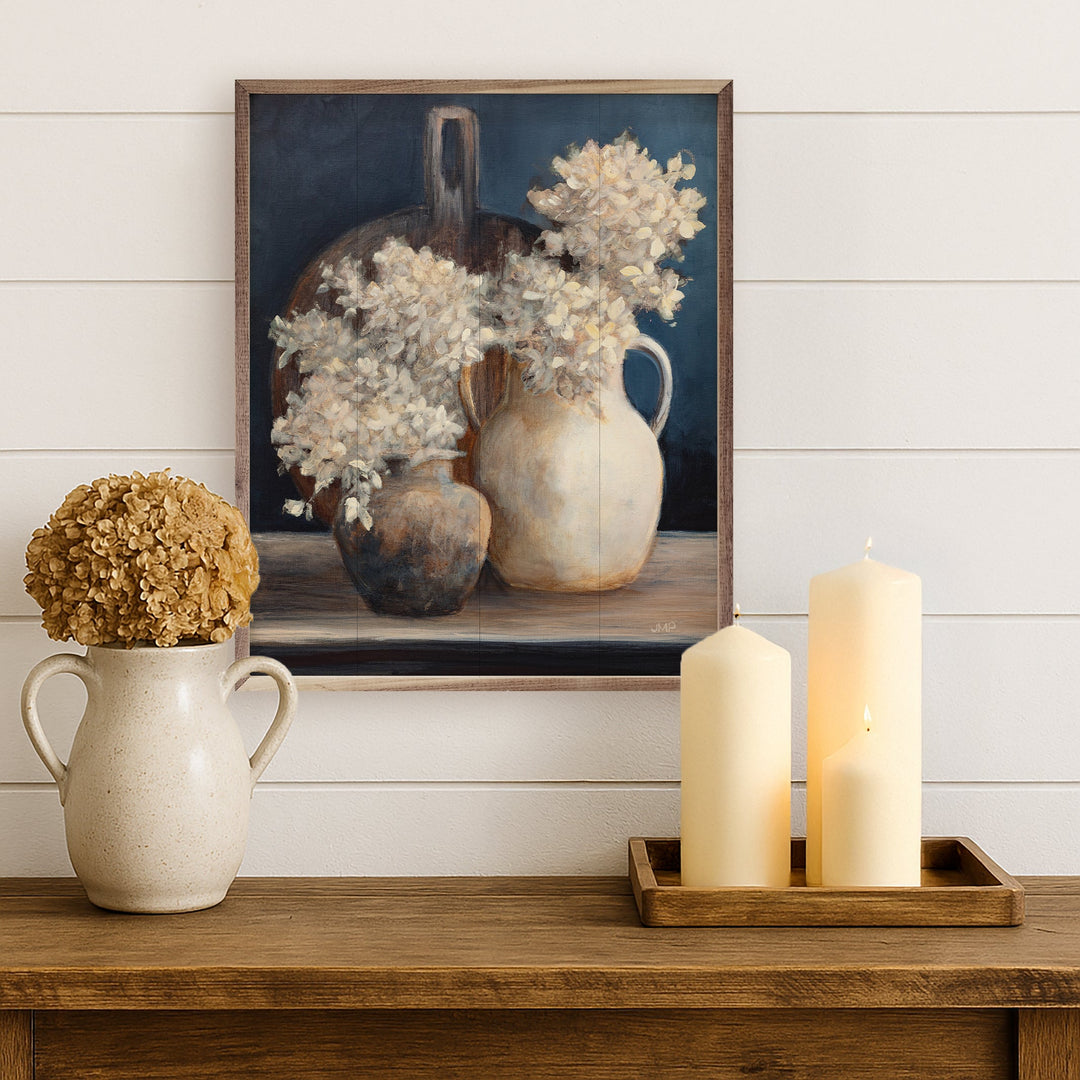 Golden Hydrangeas I White By Julia Purinton