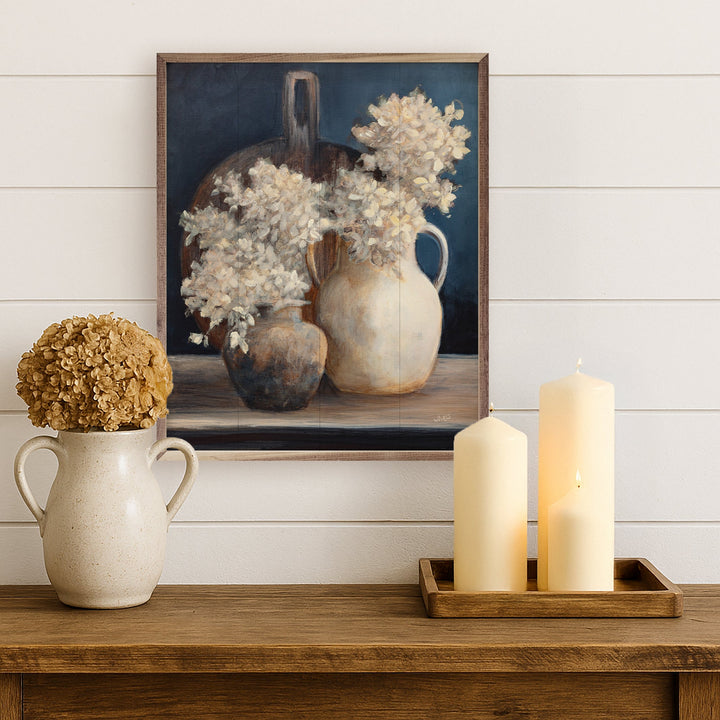 Golden Hydrangeas I White By Julia Purinton