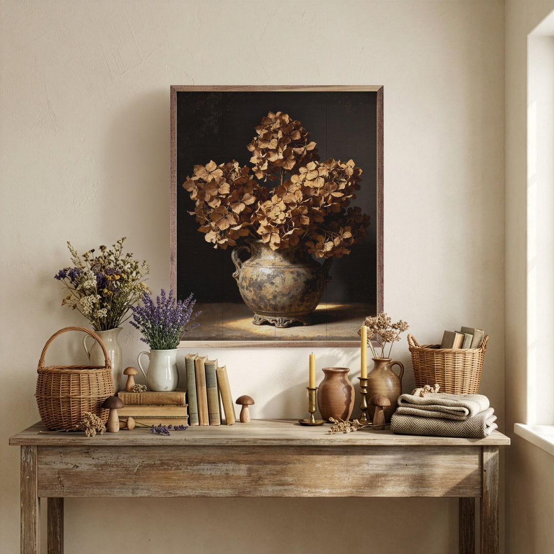 Dried Hydrangeas In Vase