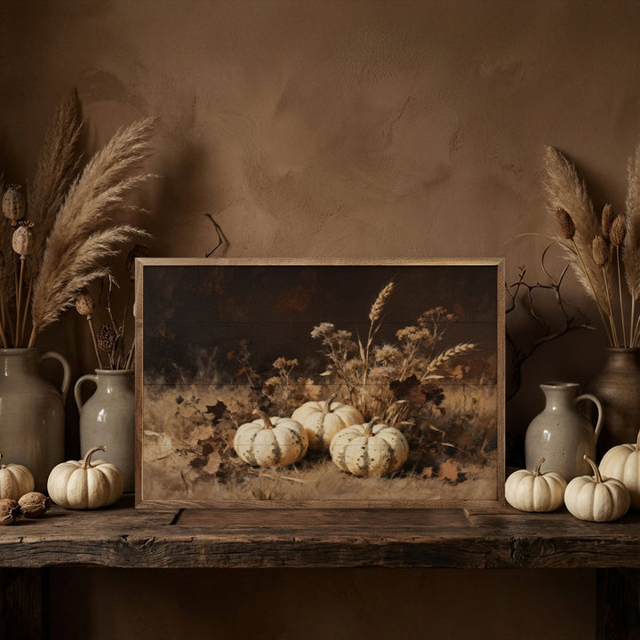 Three White Pumpkins In Grass