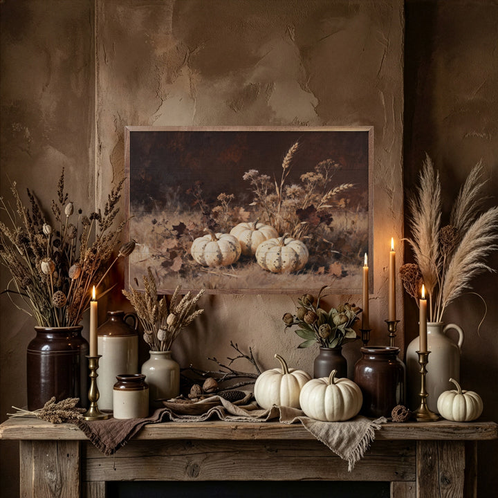 Three White Pumpkins In Grass