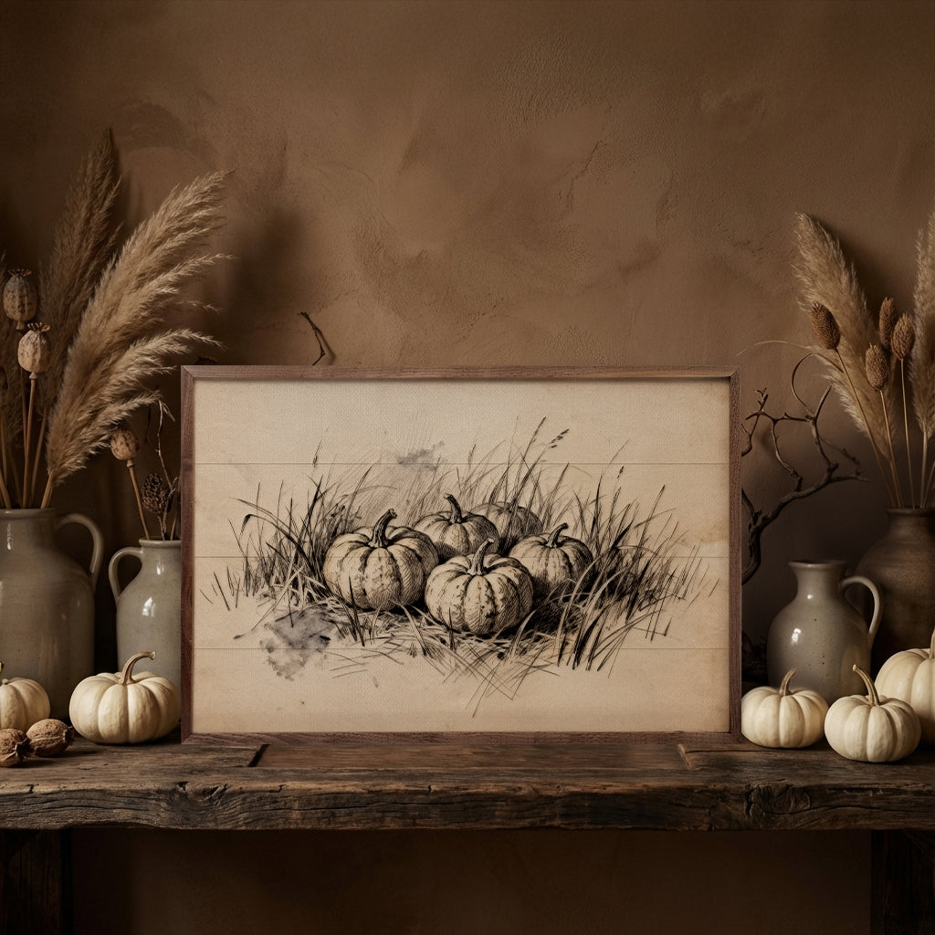 Pumpkins In Grass Simple