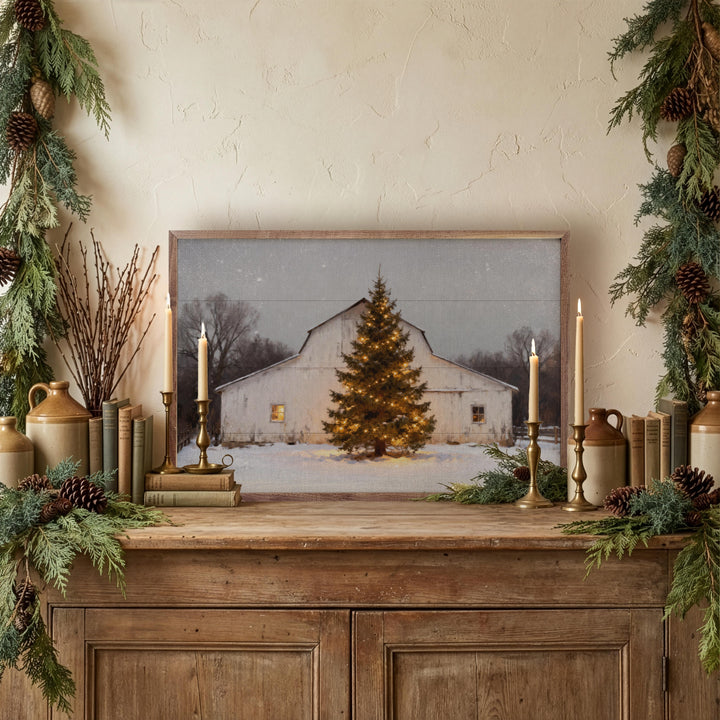 White Barn And Holiday Tree