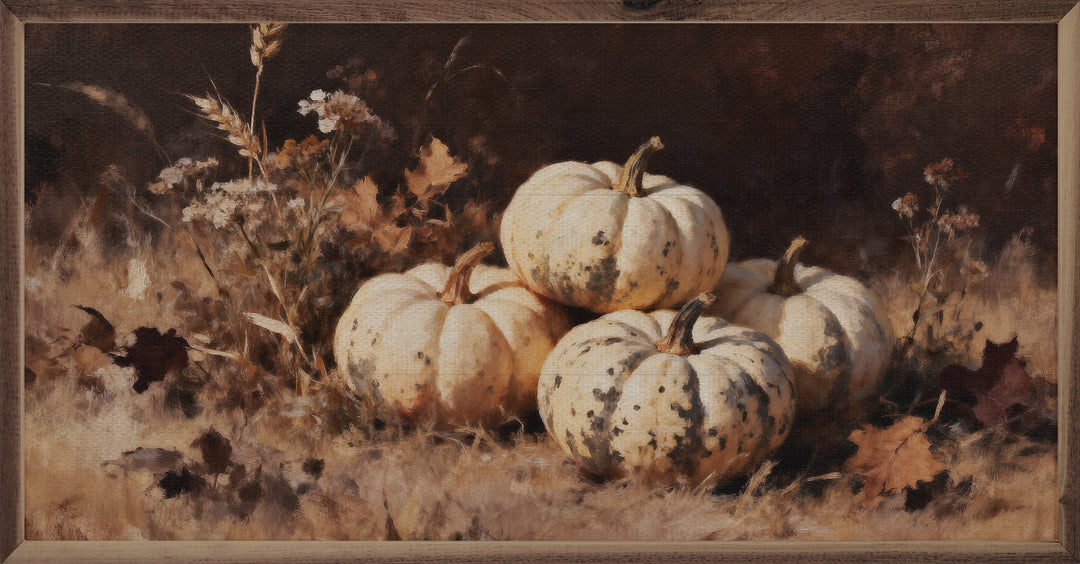 Four White Pumpkins One Speckled
