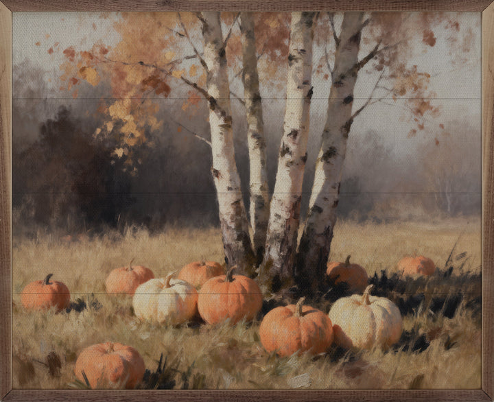 Four Birch Trees With Pumpkins