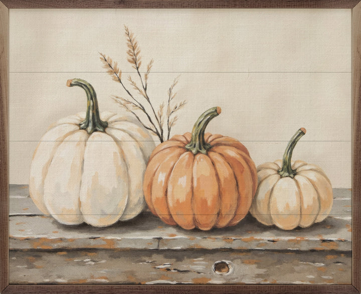 Pumpkins On A Rustic Shelf