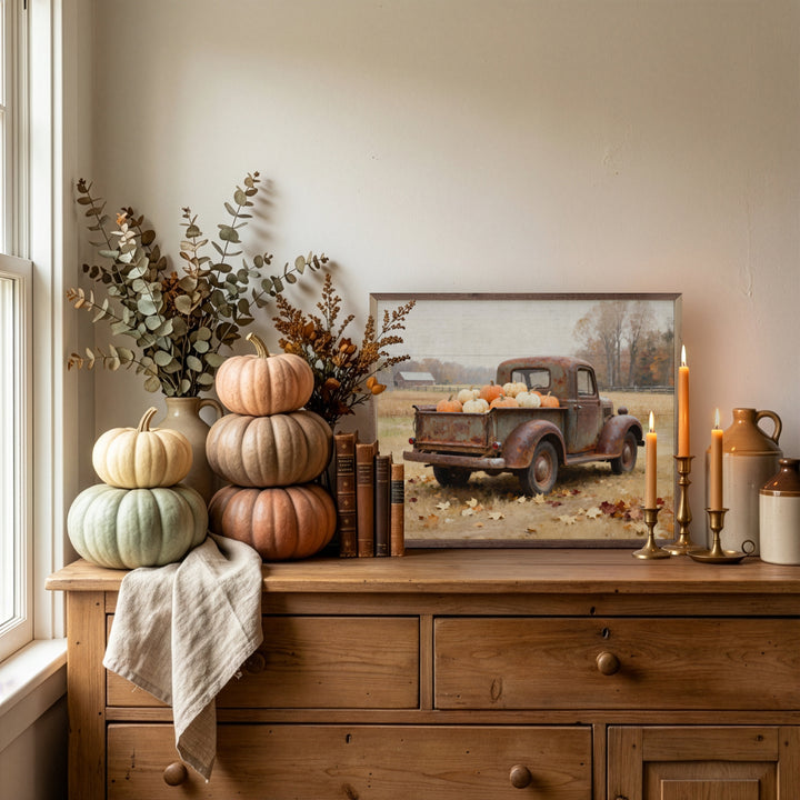 Rusty Truck With Pumpkin Harvest