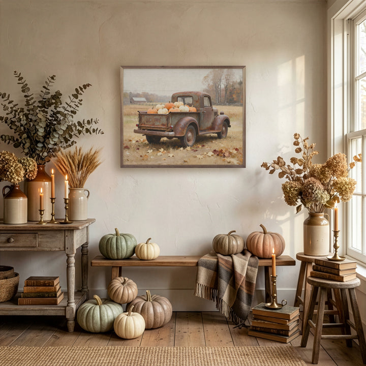 Rusty Truck With Pumpkin Harvest