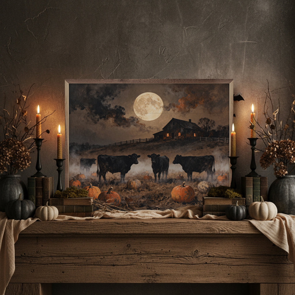 Cattle In Pumpkin Field