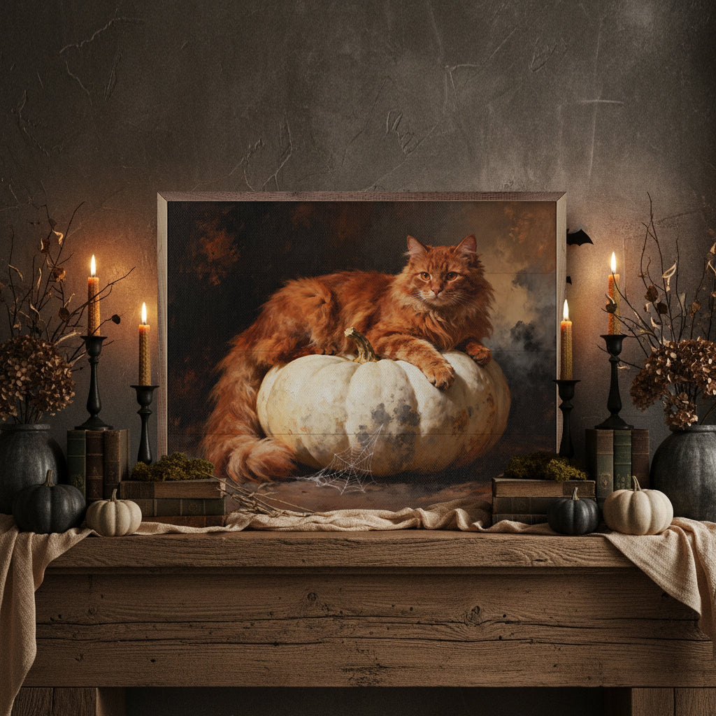 Orange Cat On Pumpkin