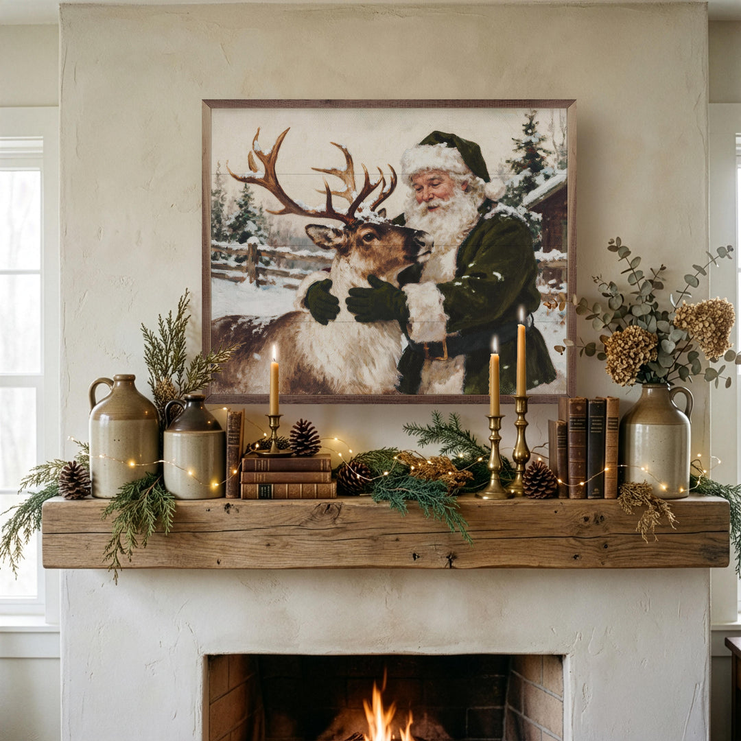 Santa And Reindeer Green