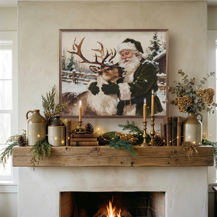 Santa And Reindeer Green