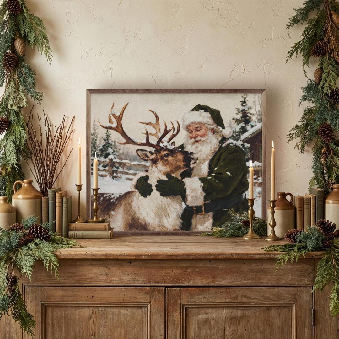 Santa And Reindeer Green