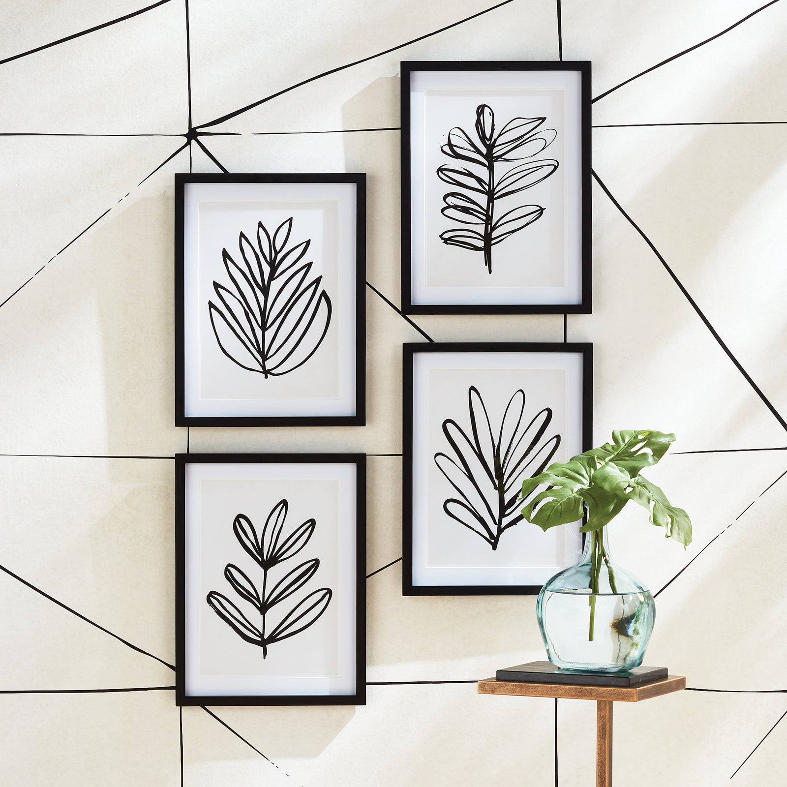 Sketched Leaf Prints, Set Of 4