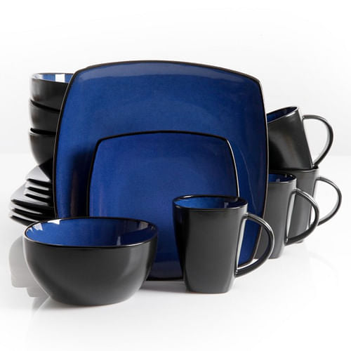 Gibson Soho Lounge 16 Piece Square Stoneware Dinnerware Set in Blue