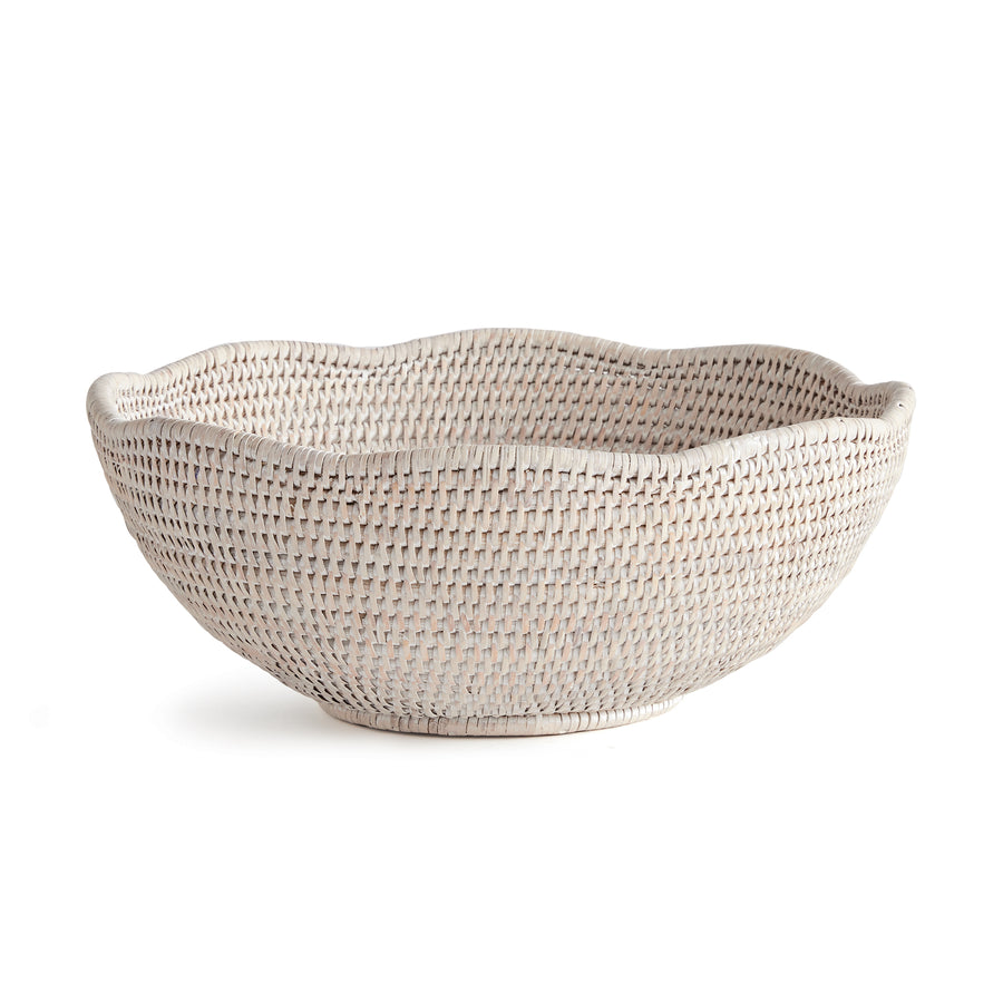 Burma Rattan Scalloped Edge Bowl, White