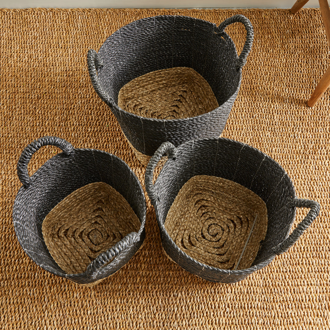 Madura Market Baskets, Set Of 3, Black