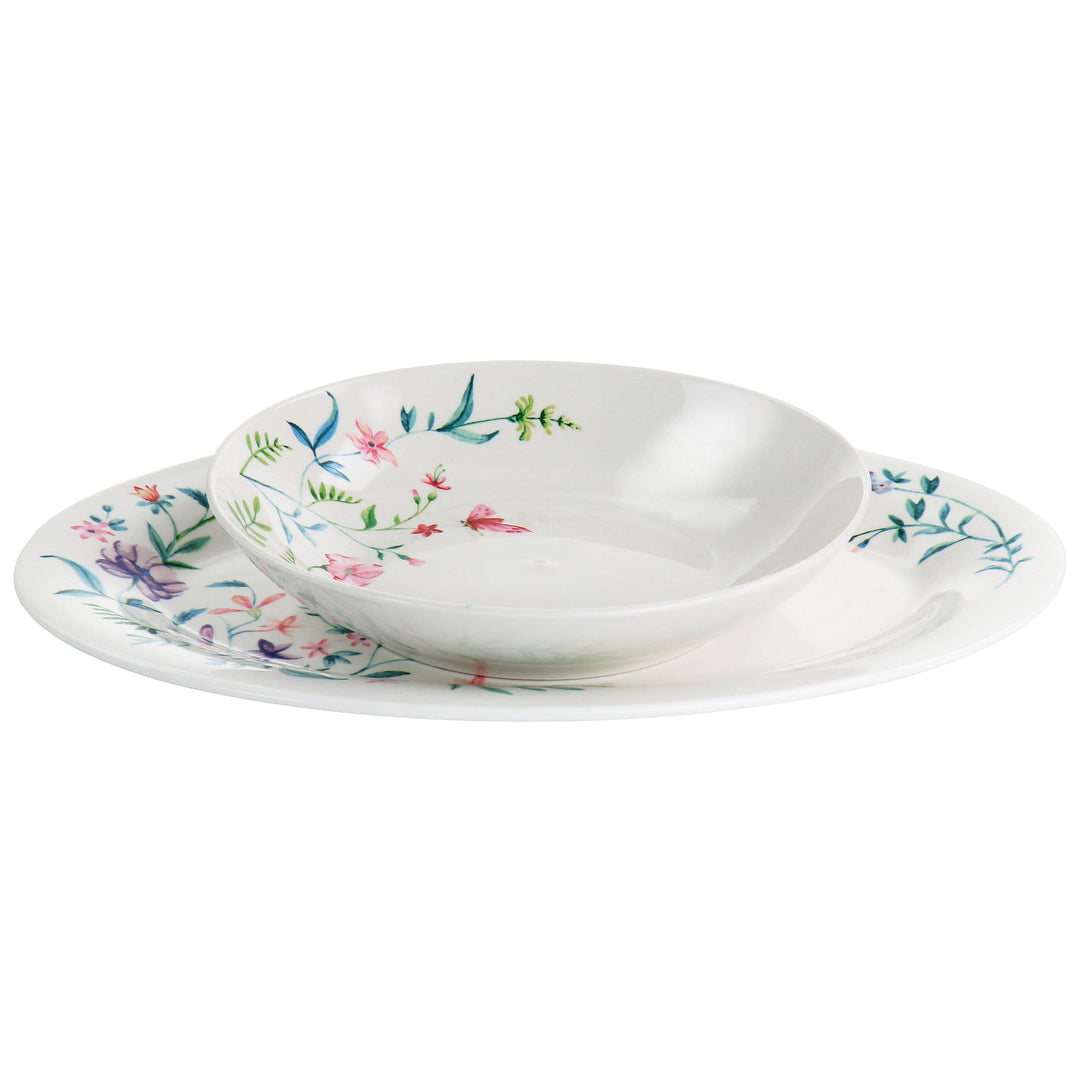 Gibson Home Butterfly Floral 2 Piece Fine Ceramic Platter and Dinner