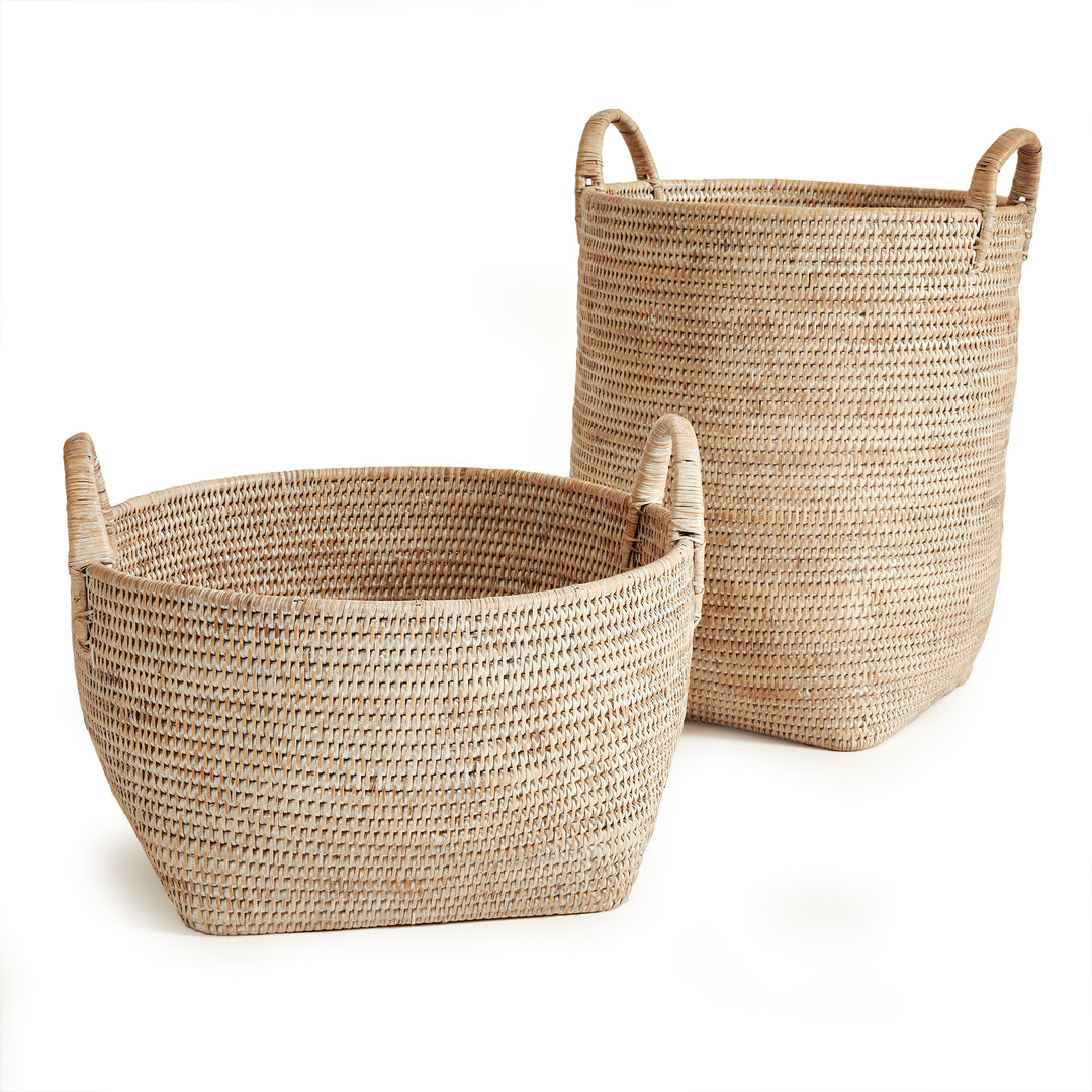 Burma Rattan Orchard Baskets, Set Of 2, White