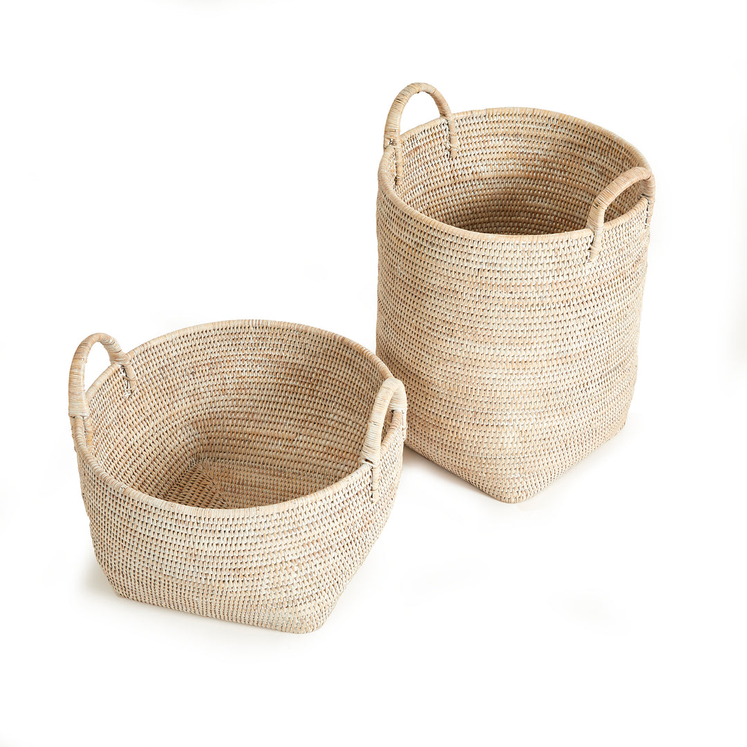 Burma Rattan Orchard Baskets, Set Of 2, White