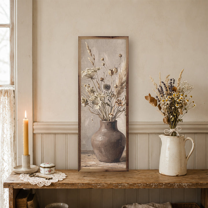 Neutral Wildflowers In Earthen Vase