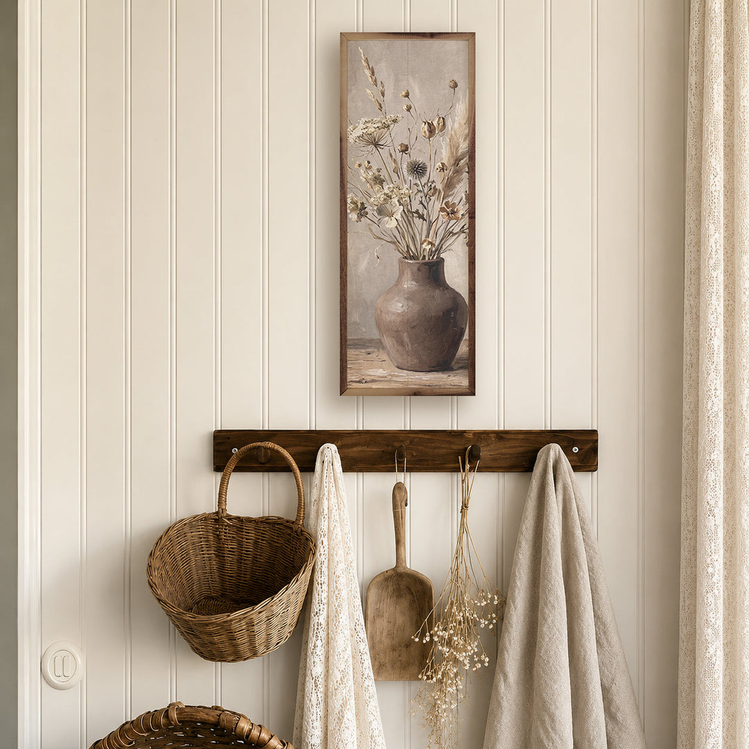 Neutral Wildflowers In Earthen Vase