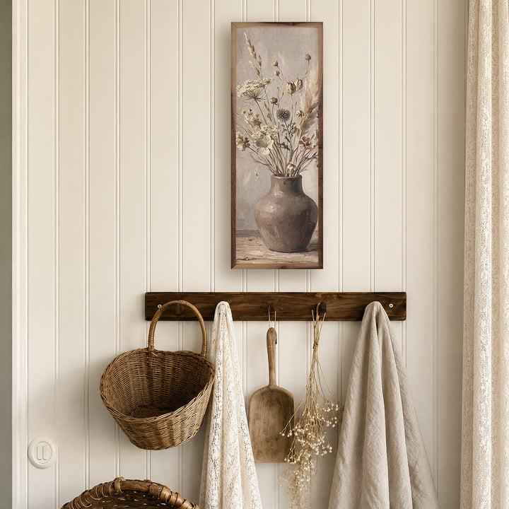 Neutral Wildflowers In Earthen Vase