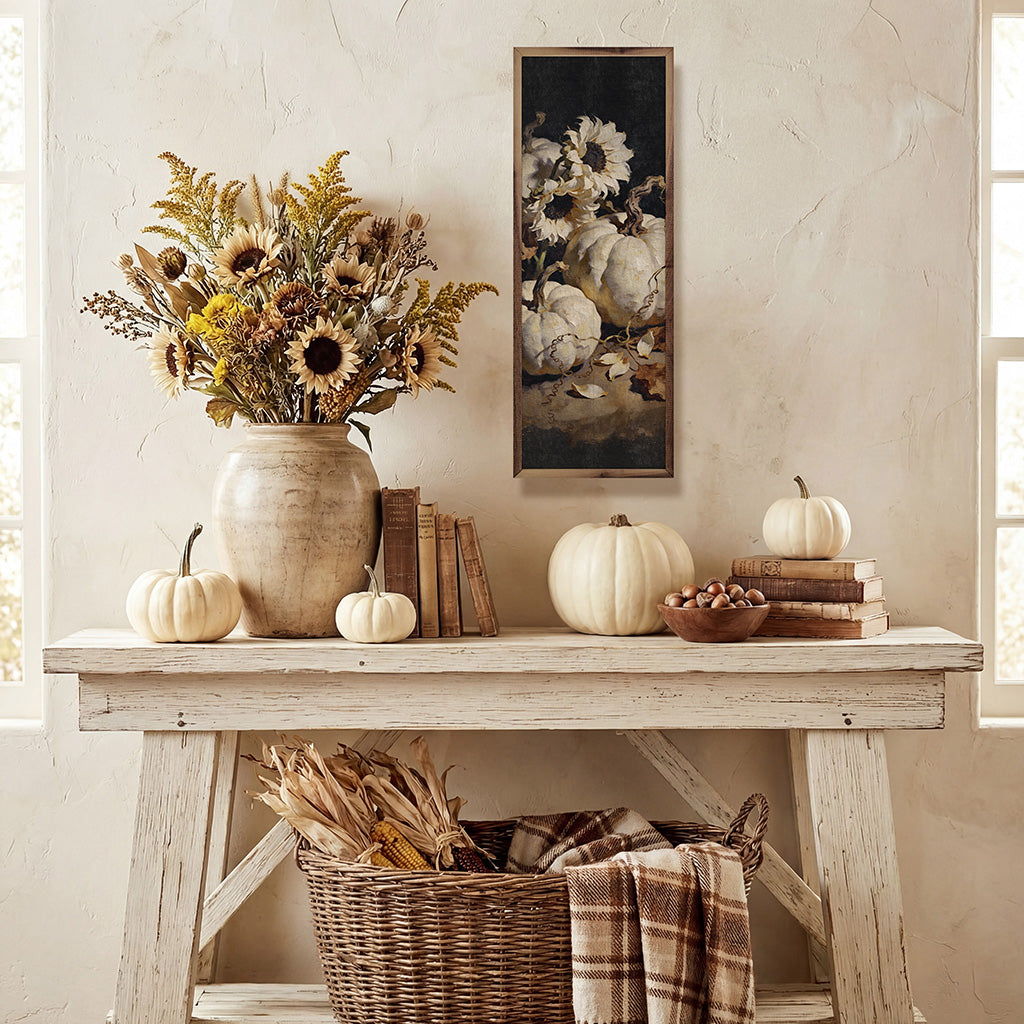 White Pumpkins And Sunflowers