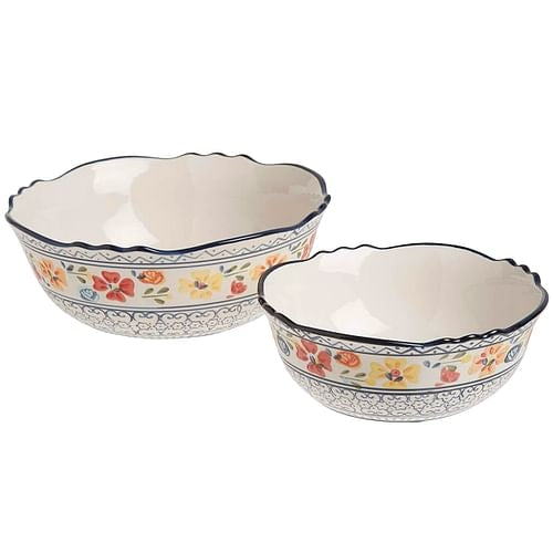 Gibson Elite Luxembourg 2 Piece Floral Hand Painted Round Stoneware