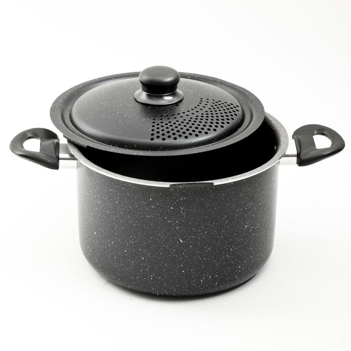 Gibson Granita 6 Quart Aluminum Pasta Pot with Strainer Lid in Black