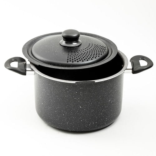 Gibson Granita 6 Quart Aluminum Pasta Pot with Strainer Lid in Black