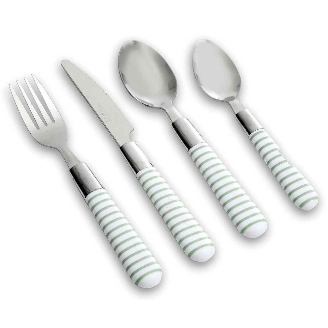 Gibson Everyday Mini Stripe 16 Piece Flatware Set in Green, Service