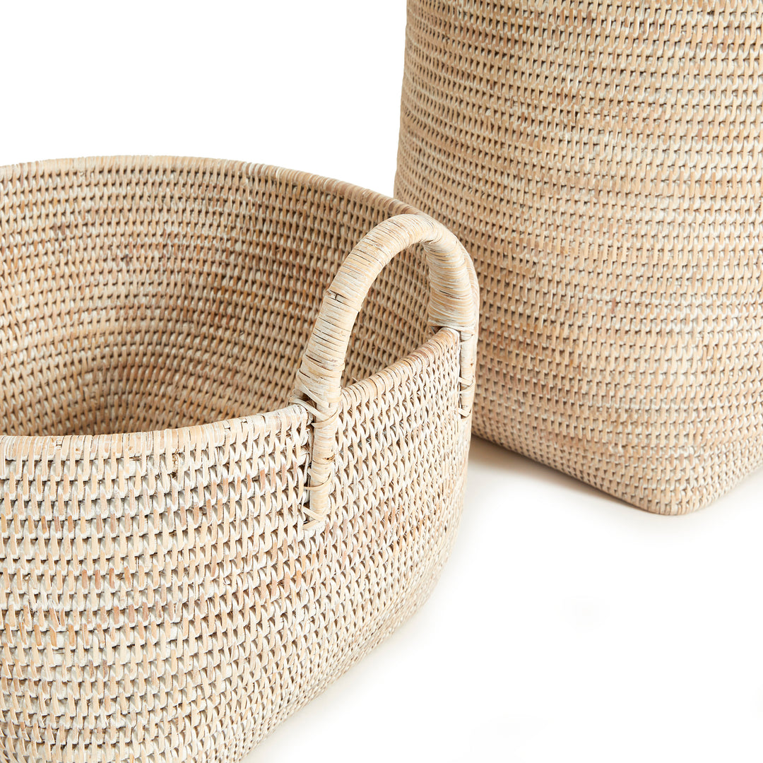 Burma Rattan Orchard Baskets, Set Of 2, White