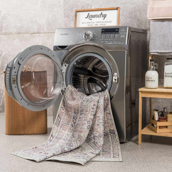 Barny Tan Flat Pile Washable Area Rug