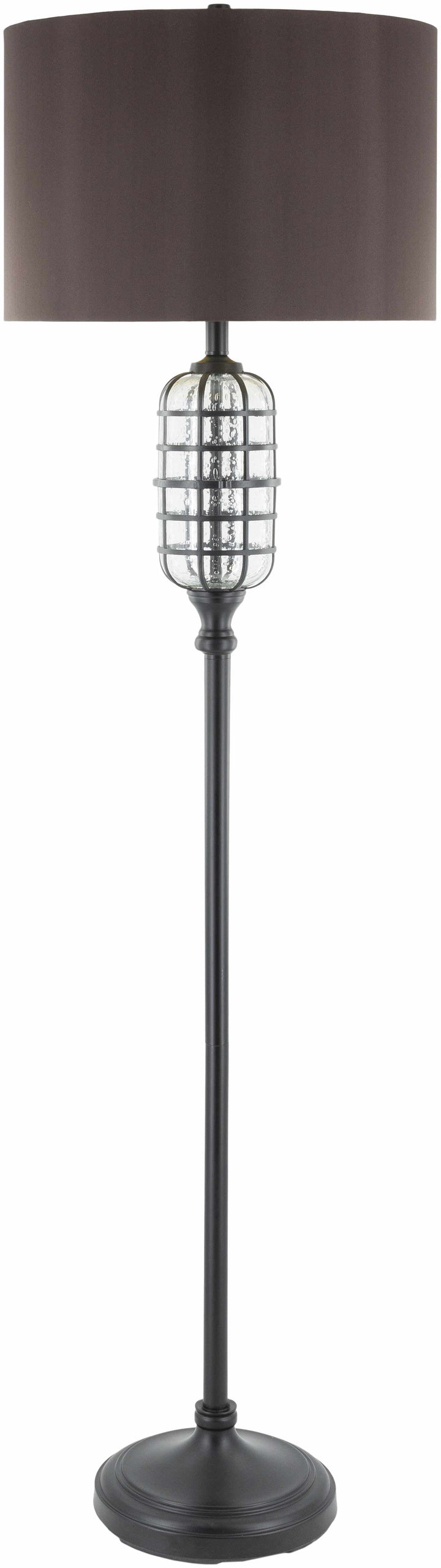 Floor lamp with a dark brown shade and decorative base on a white background

Binuatan Floor Lamp