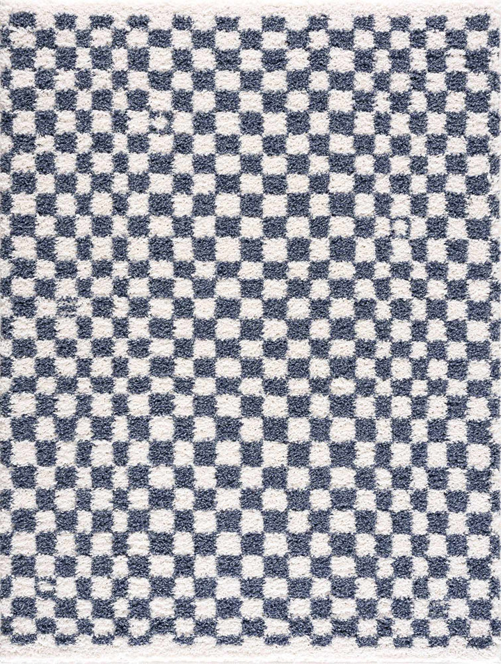 Kieu Blue & White Checkered Area Rug