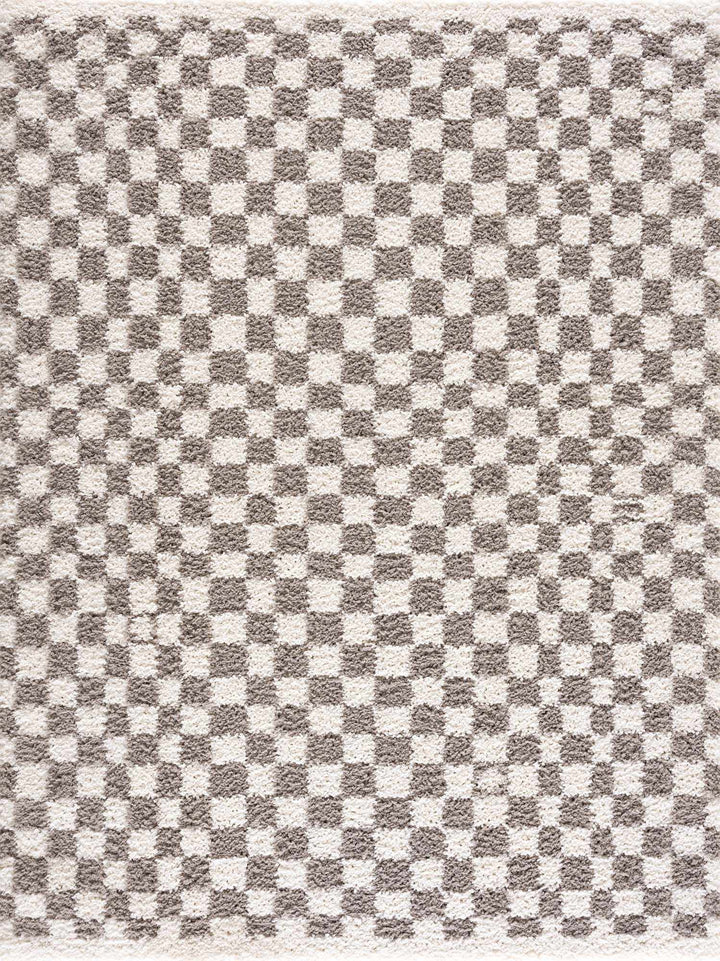Kieu Taupe Checkered Plush Rug