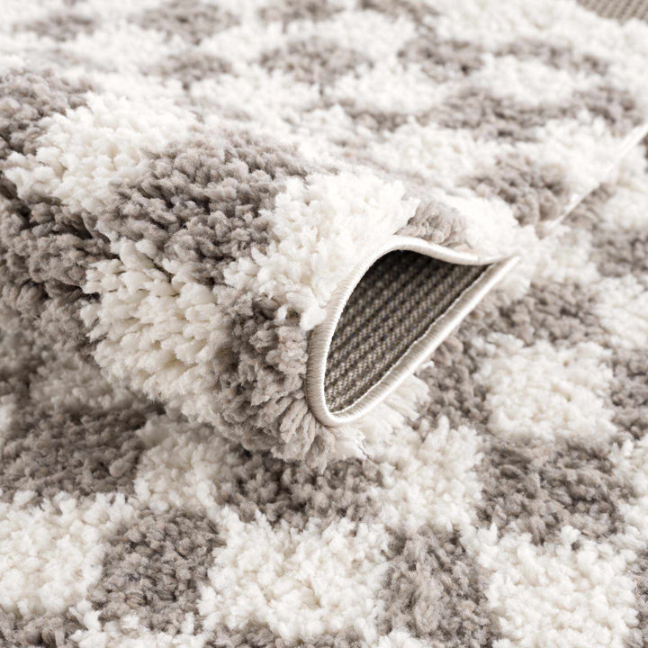 Kieu Taupe Checkered Plush Rug