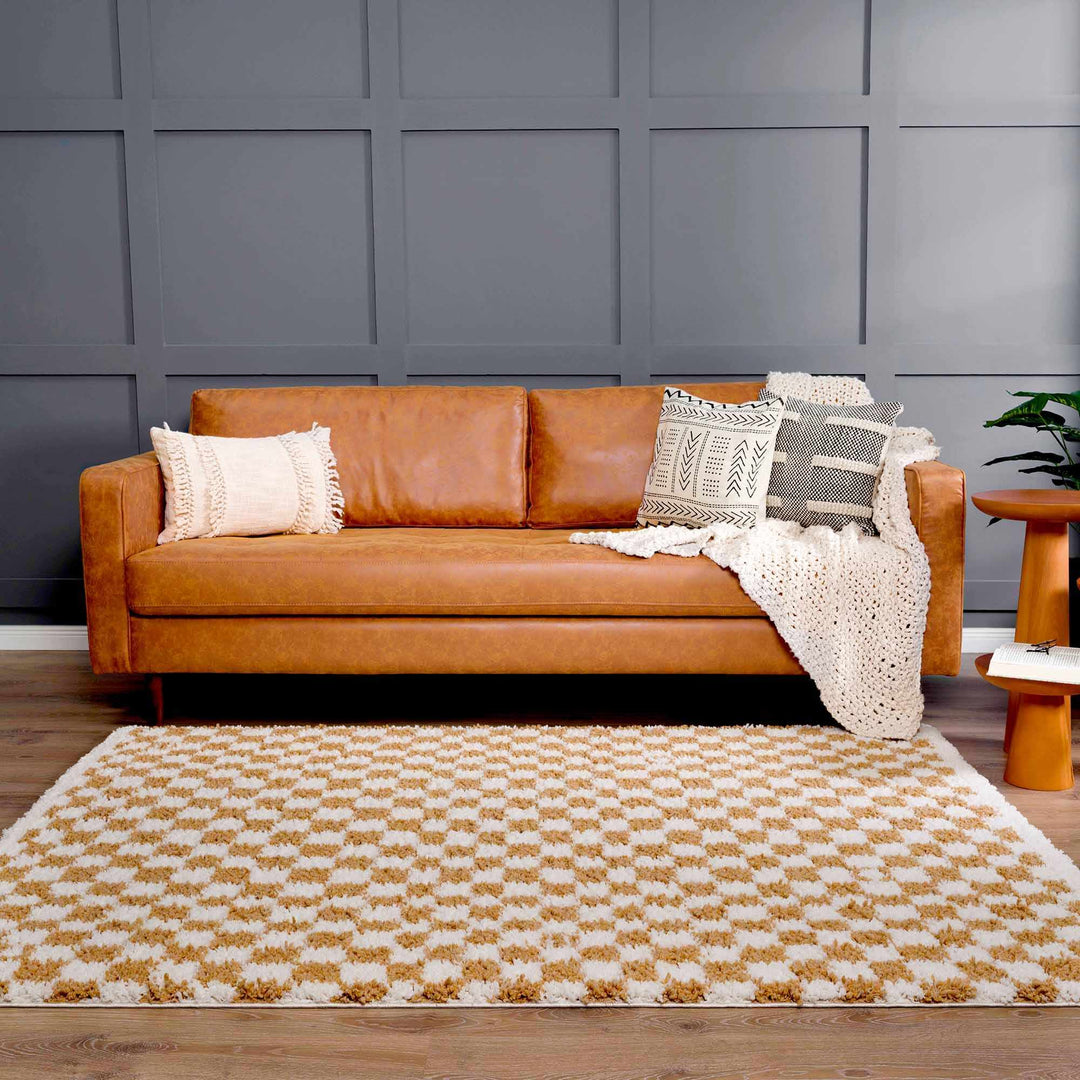 Kieu Mustard & Ivory Checkered Area Rug