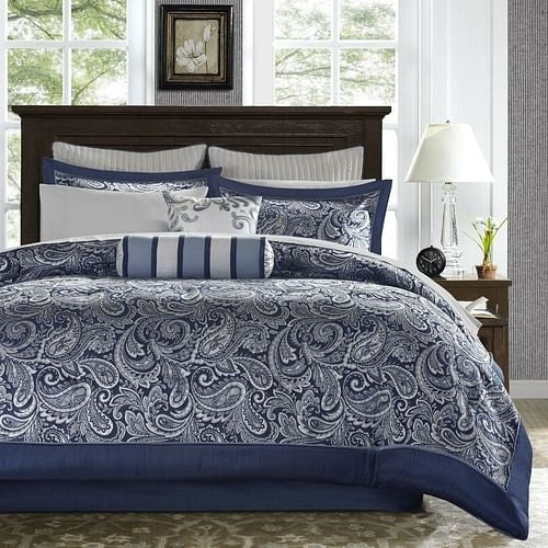 California King 12-piece Reversible Microfiber Comforter Set Navy Blue