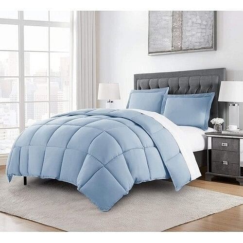 Queen Size Reversible Microfiber Down Alternative Comforter Set in