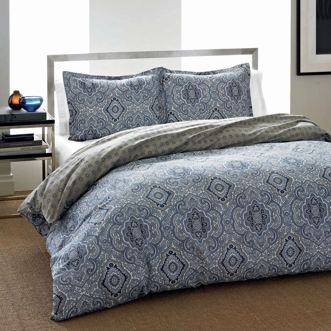 Twin size 2-Piece Cotton Comforter Set with Blue Gray Medallion