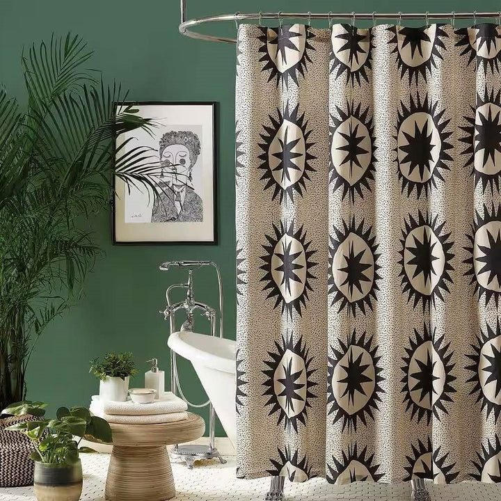 72 x 72 in. Cotton Poly Shower Curtain w/ Cream Brown Sun Star