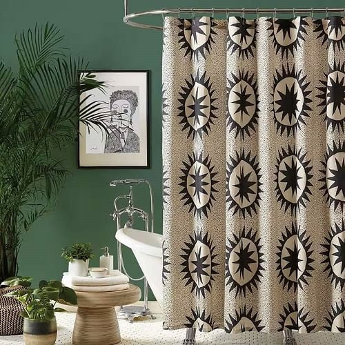 72 x 72 in. Cotton Poly Shower Curtain w/ Cream Brown Sun Star
