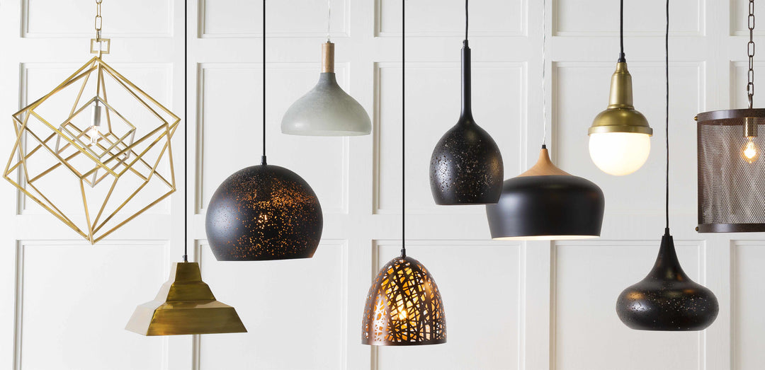 Various pendant lights hanging against a white paneled wall.

Waldoboro Ceiling Light