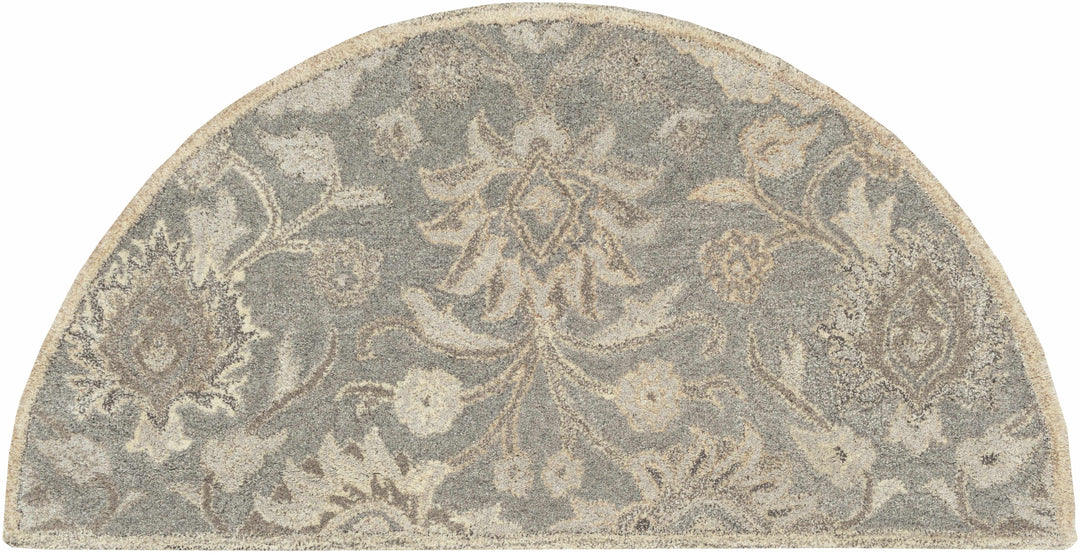 Decorative half-circle rug with floral pattern on a white background

Conesus 1195 Hand Tufted Ivory & Taupe Wool Rug