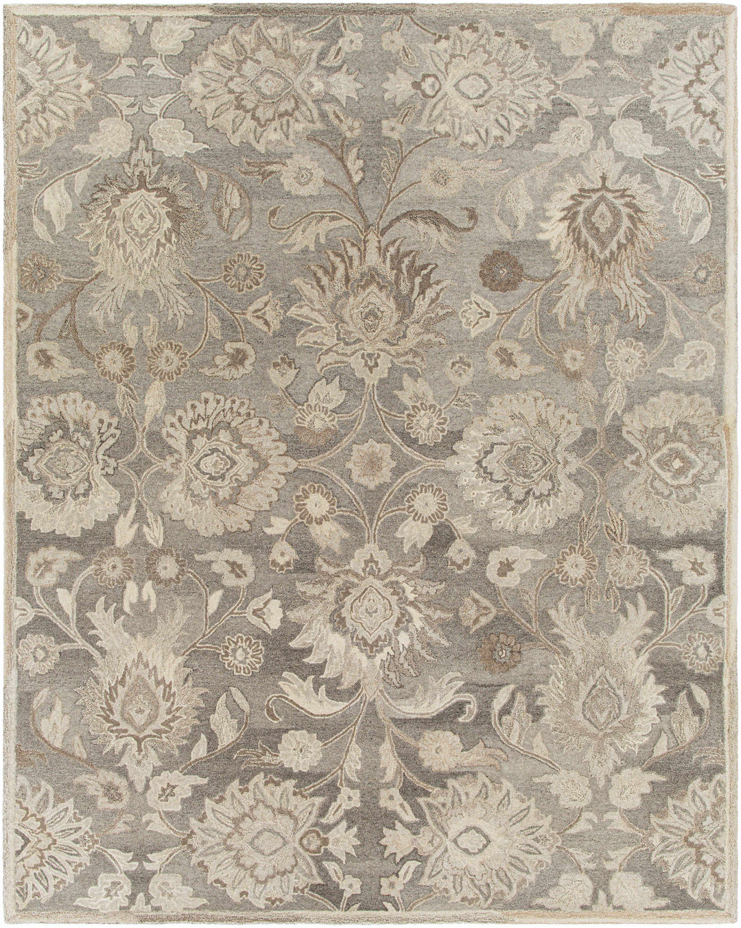 Decorative floral rug with intricate patterns on a gray background

Conesus 1195 Hand Tufted Ivory & Taupe Wool Rug
