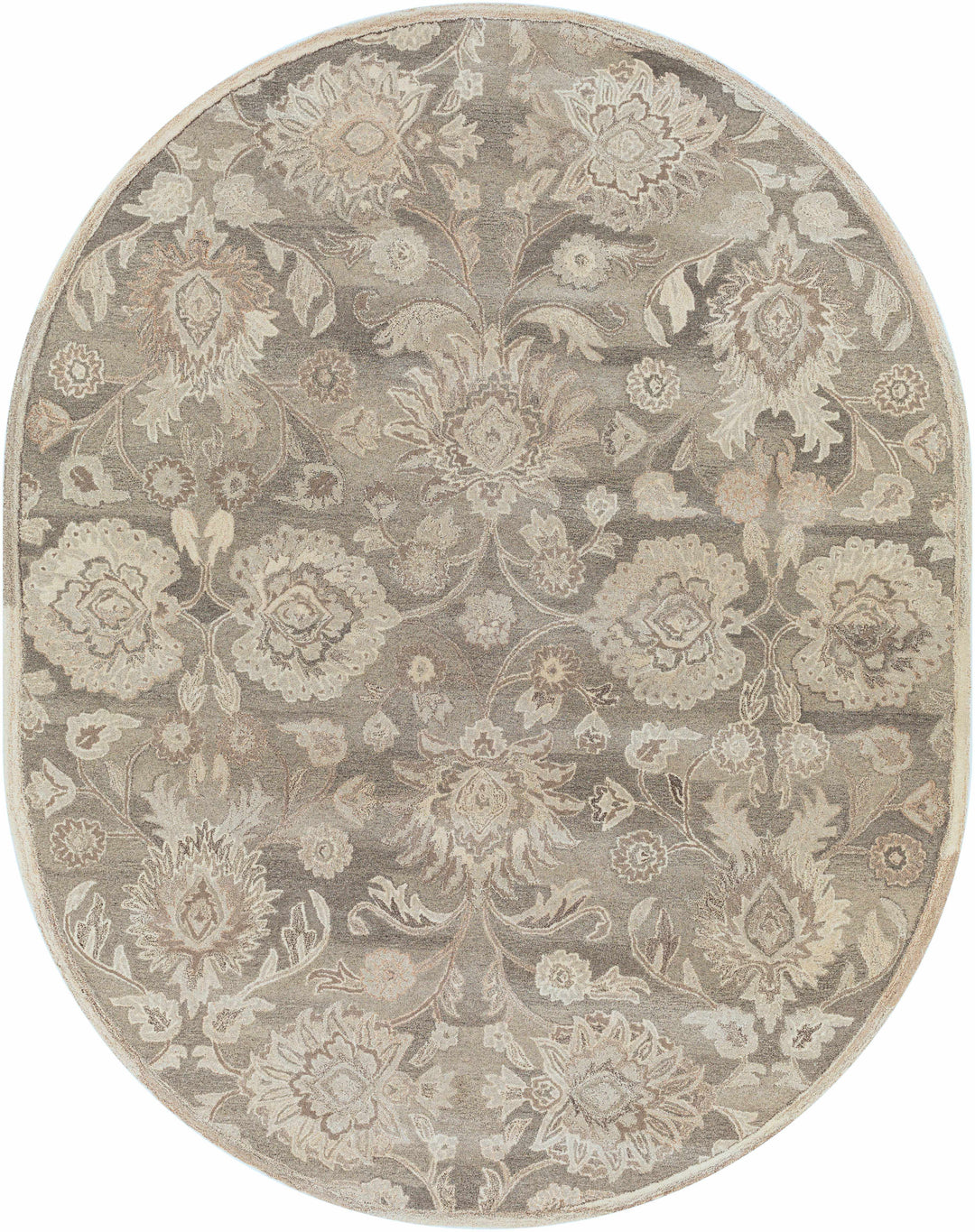 Round floral patterned rug with beige and brown colors on a white background

Conesus 1195 Hand Tufted Ivory & Taupe Wool Rug