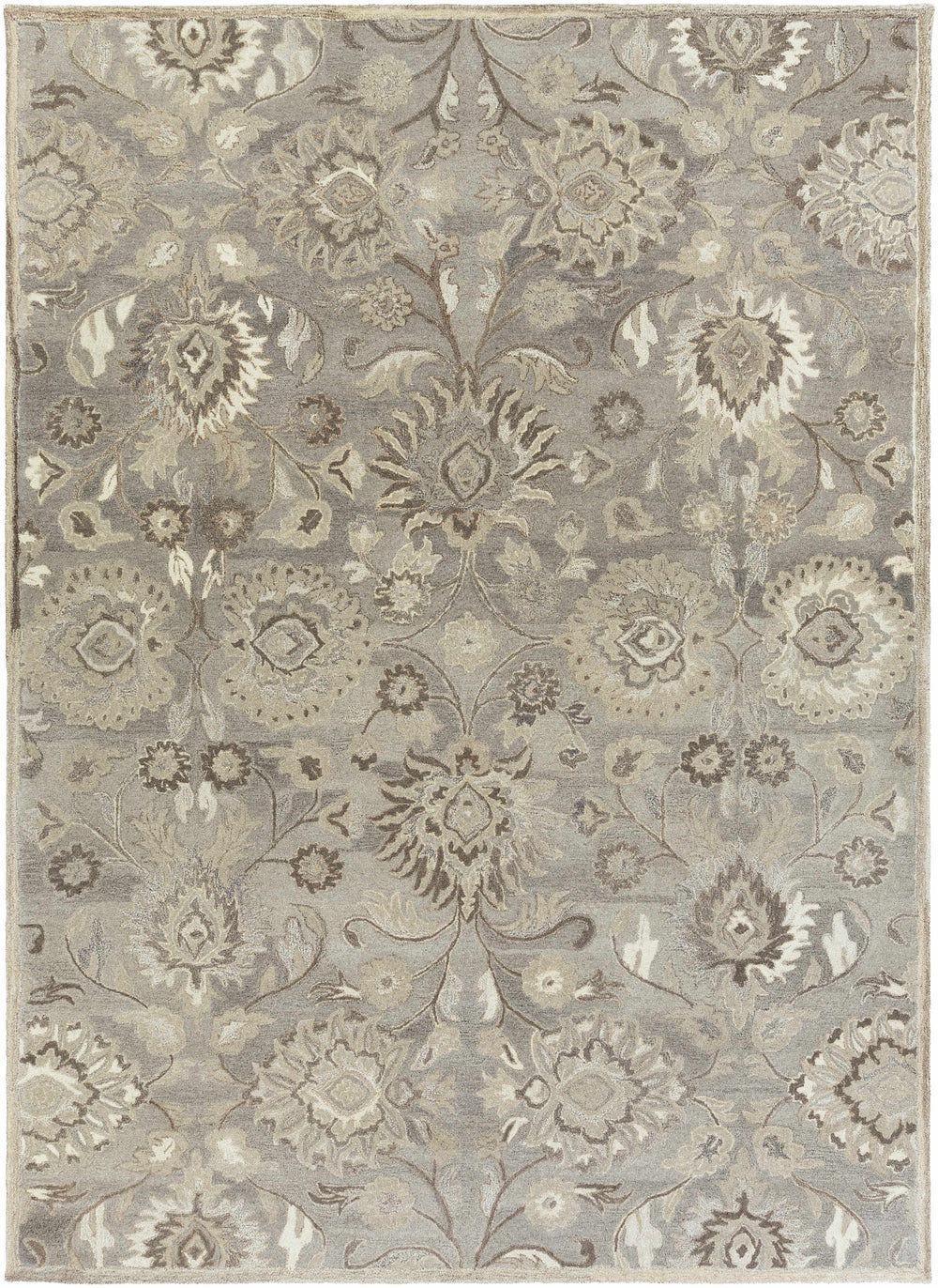 Decorative rug with floral pattern in gray and beige tones

Conesus 1195 Hand Tufted Ivory & Taupe Wool Rug